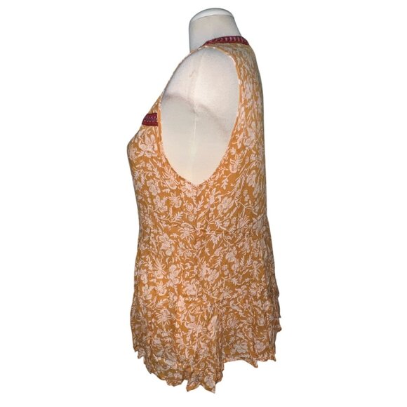 Democracy Sleeveless Boho Floral Top With Red Embroidery Trim Sz Large Womens - Picture 6 of 10